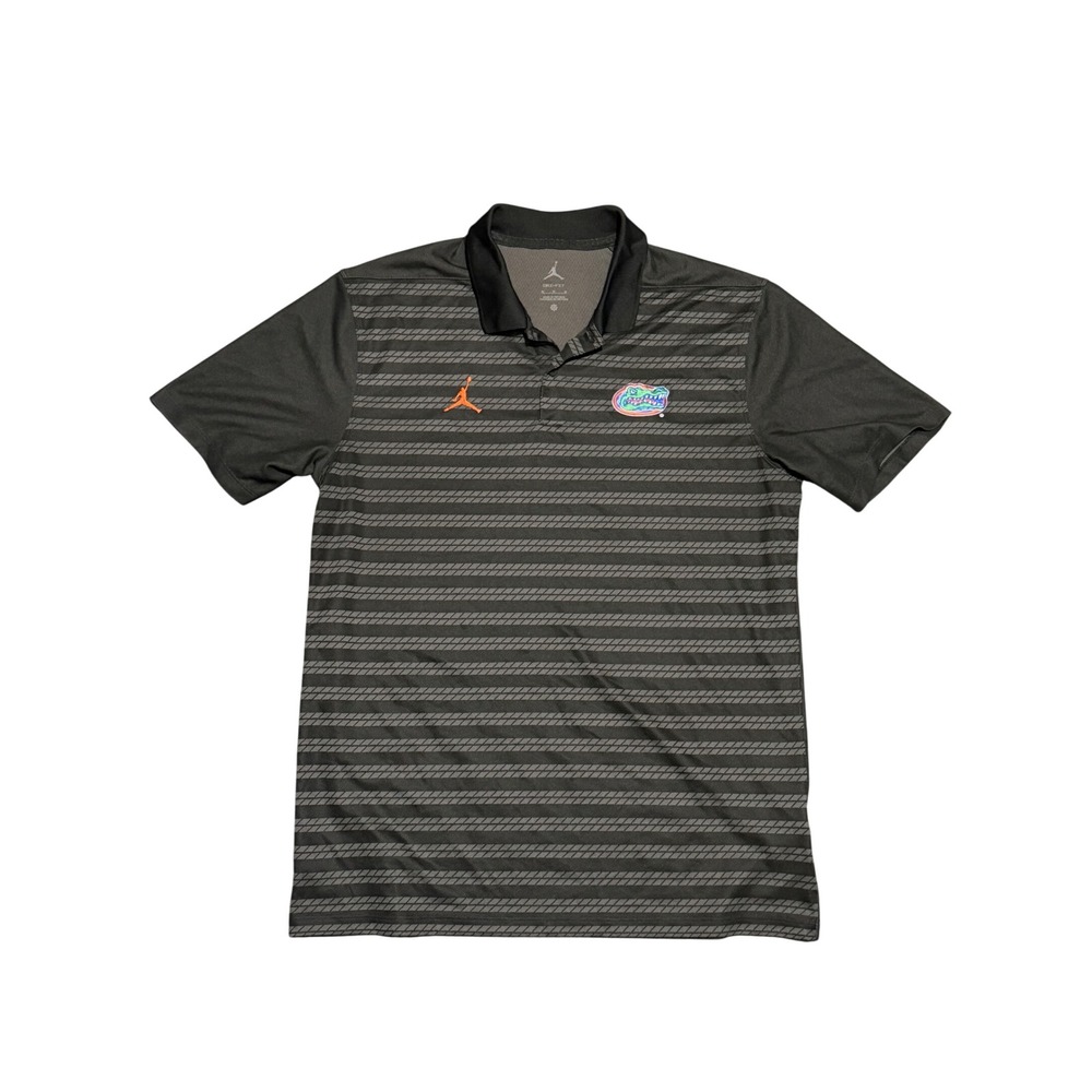 Jordan Florida Gators Mens Medium Dri-FIT Striped Polo Shirt Black Grey Jumpman